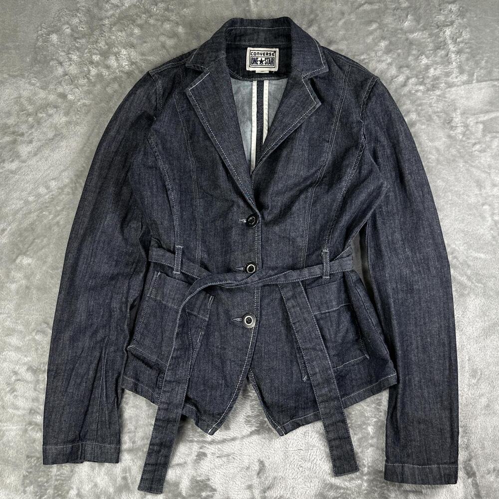 Vintage Y2K Converse One Star Belt Cinch Denim Jacket Size XS